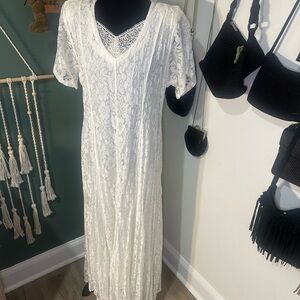 Vintage Nostalgia Cream Lace Dress with Built In Slip 90s Bridal Size M